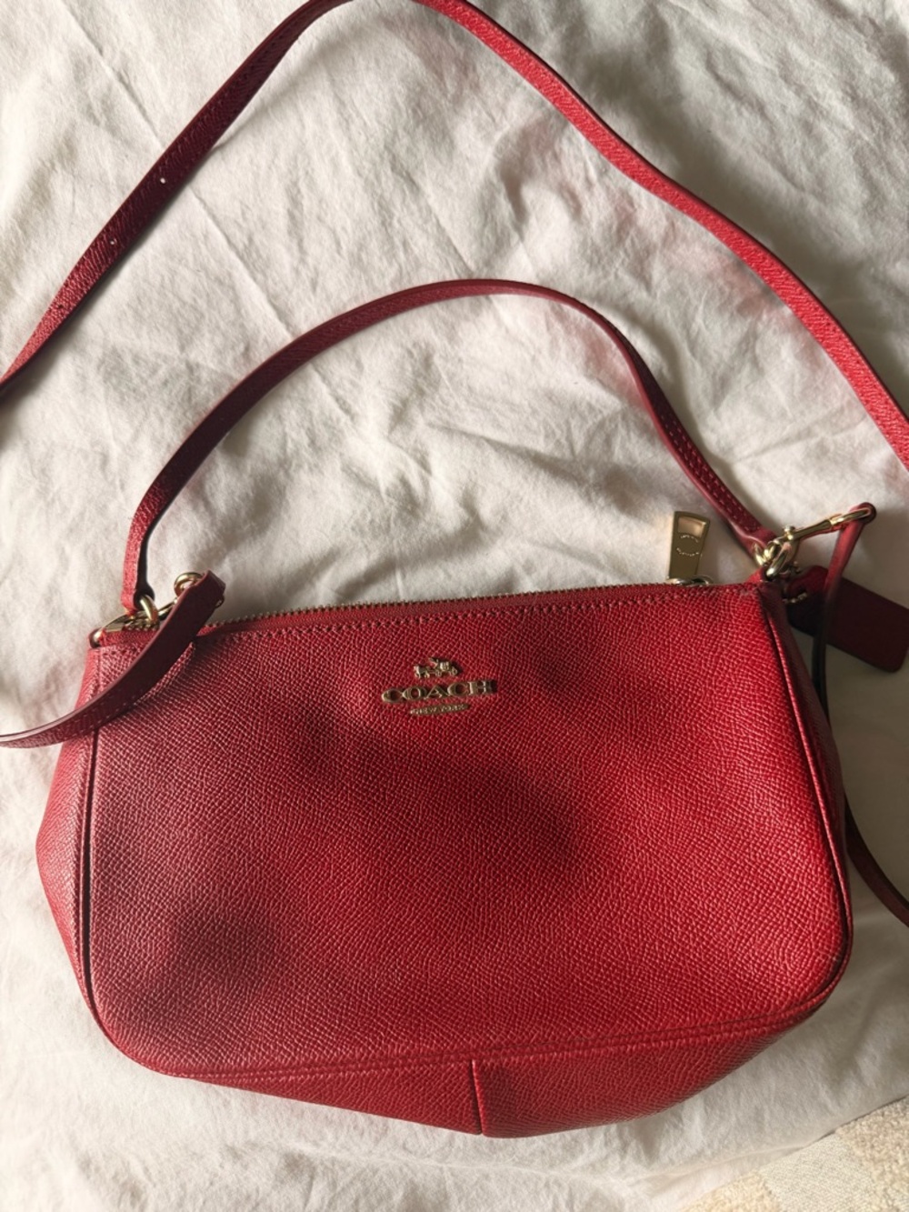 Coach Red Pebbled Leather Crossbody Bag